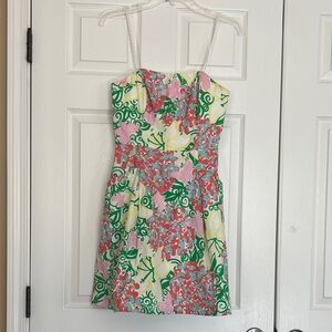 Lilly Pulitzer Strapless Floral Sundress in Pink, Green & Yellow